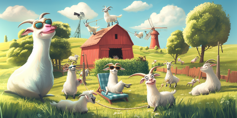 Cartoon farm scene goats