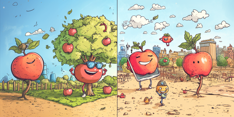 Cartoon orchard scene apple