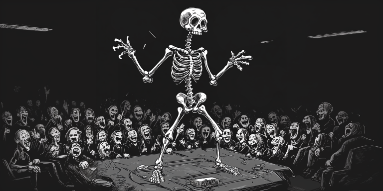 Cartoon skeleton comedy club