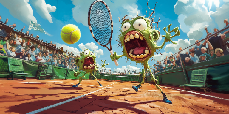 Cartoon tennis court scene