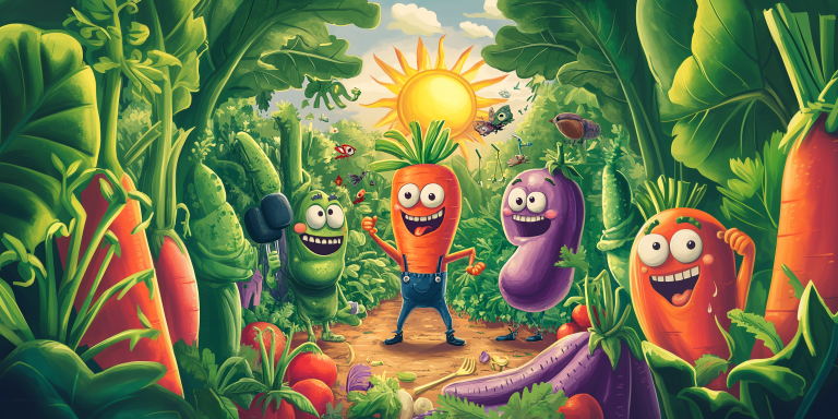 Cartoon vegetable garden scene