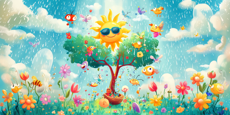 Vibrant cartoon spring scene