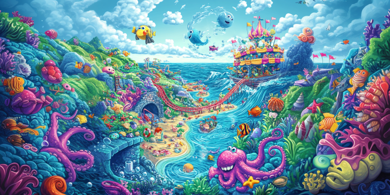 Vibrant cartoon underwater seascape