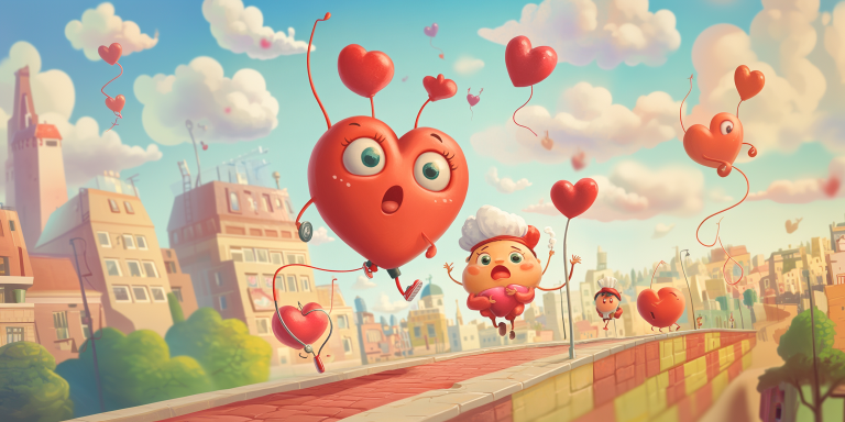 Whimsical cartoon scene heart