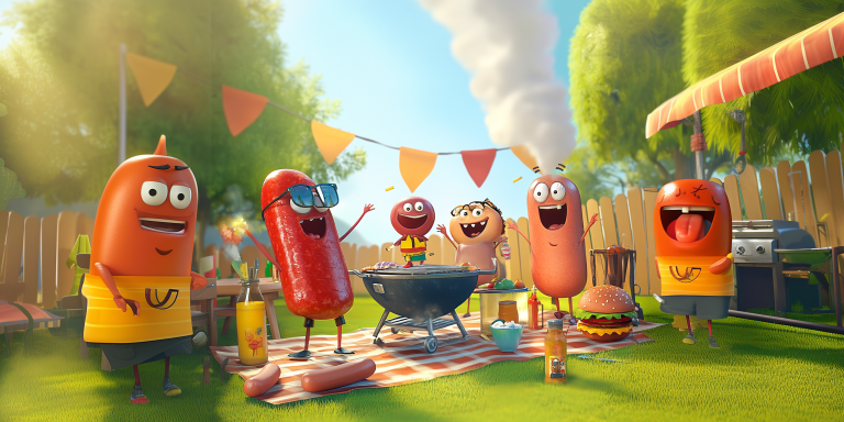 Cartoon backyard barbecue scene