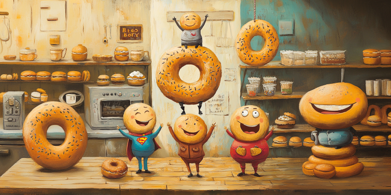 Cartoon bakery scene bagel