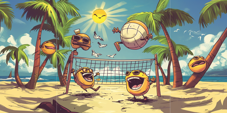 Cartoon beach volleyball scene