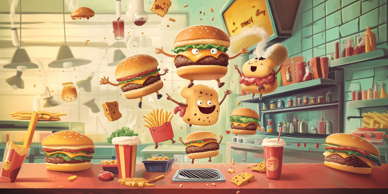 Cartoon burger joint scene