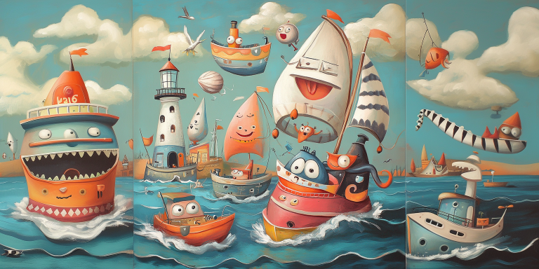 Cartoon harbor scene