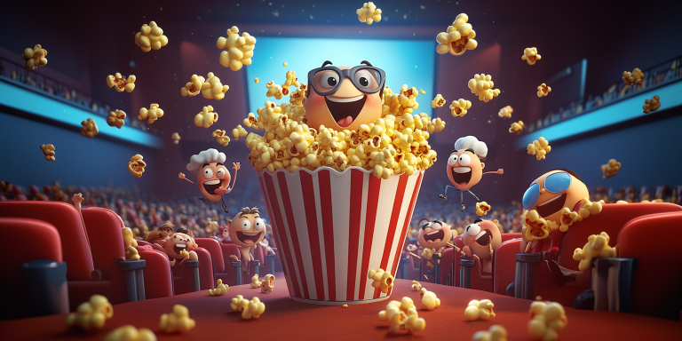 Cartoon movie theater scene popcorn