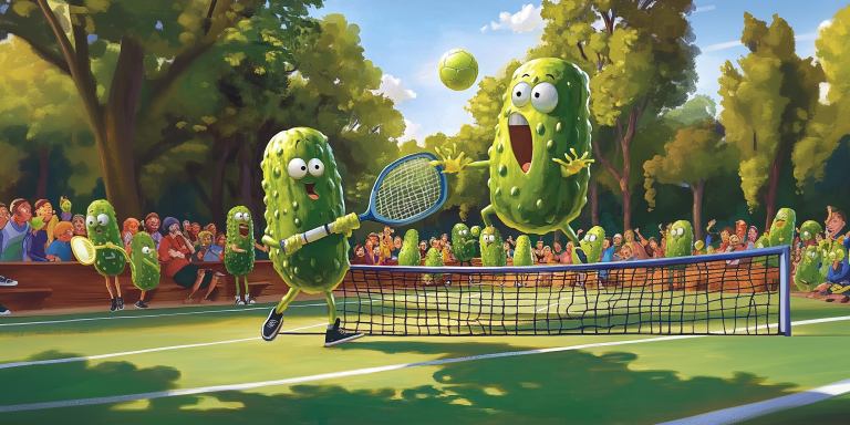 Cartoon pickleball court scene