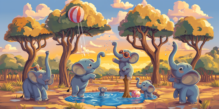 Cartoon savanna scene elephants