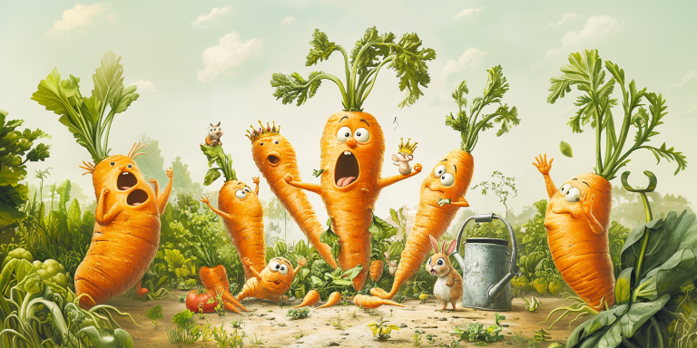 Cartoon vegetable garden scene carrots