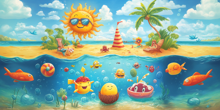 Vibrant cartoon beach scene