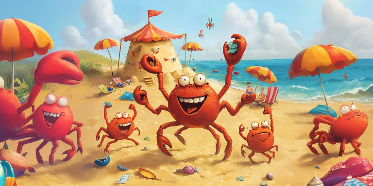 Vibrant cartoon beach scene crab