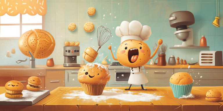 Whimsical cartoon bakery scene