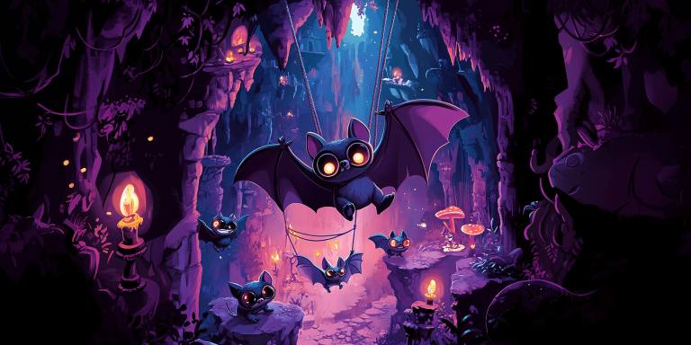 Whimsical nighttime scene bat